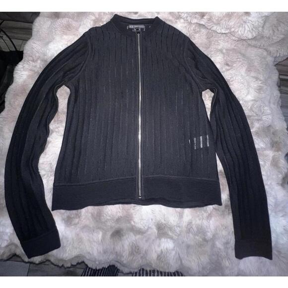 Armani Exchange Full zip Sheer Cardigan Sweater Black Size M - Picture 6 of 9